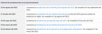 Actualizaciones en posicionamiento