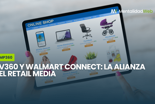 Ilustración que representa la unión entre la plataforma DV360 de Google y los datos de audiencia de Walmart Connect.