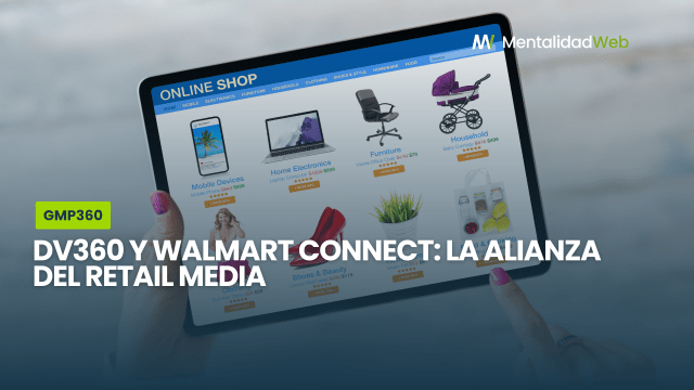 Ilustración que representa la unión entre la plataforma DV360 de Google y los datos de audiencia de Walmart Connect.