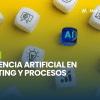 Ilustración de un flujo de trabajo de marketing y ventas automatizado y supervisado por Inteligencia Artificial.