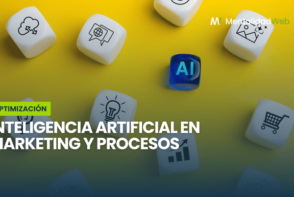 Ilustración de un flujo de trabajo de marketing y ventas automatizado y supervisado por Inteligencia Artificial.