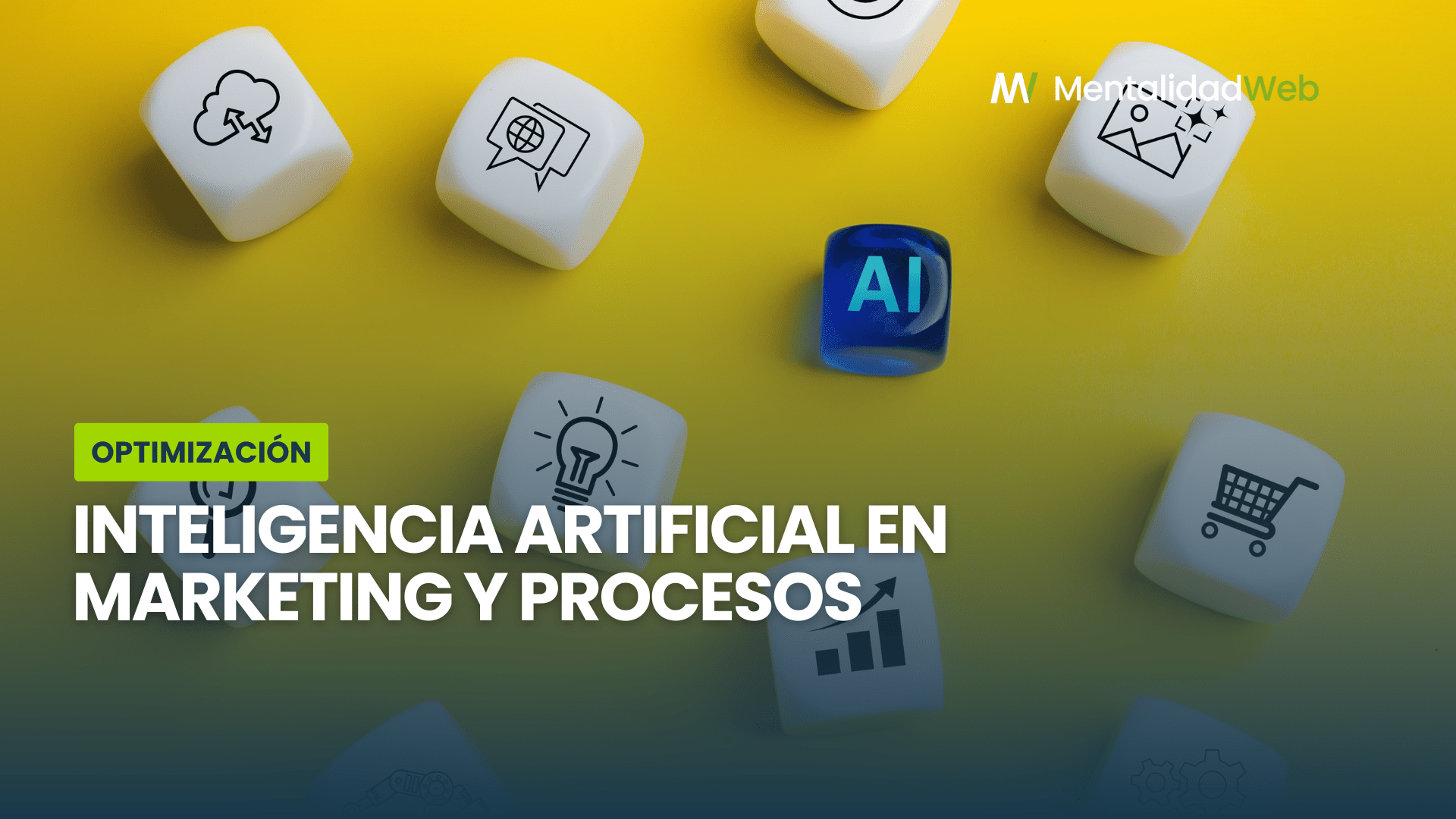 Ilustración de un flujo de trabajo de marketing y ventas automatizado y supervisado por Inteligencia Artificial.