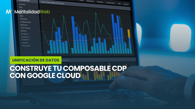 Carrusel explicativo sobre los beneficios de un Composable CDP en Google Cloud integrado con GA4, DV360 y SA360.