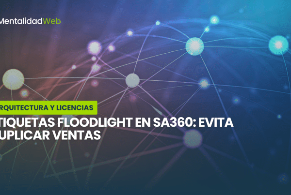 Diagrama técnico que explica cómo las etiquetas Floodlight deduplican conversiones entre múltiples canales publicitarios