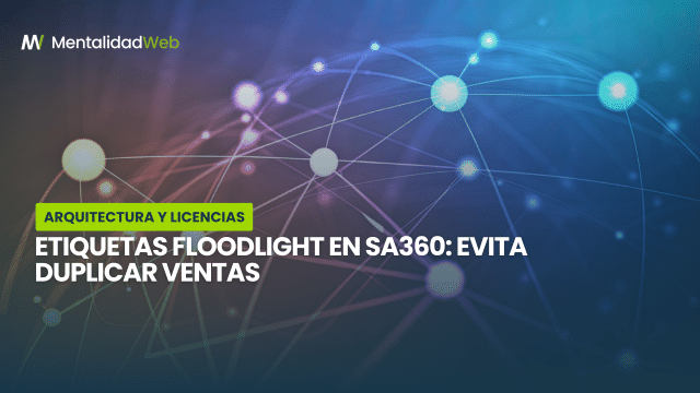 Diagrama técnico que explica cómo las etiquetas Floodlight deduplican conversiones entre múltiples canales publicitarios