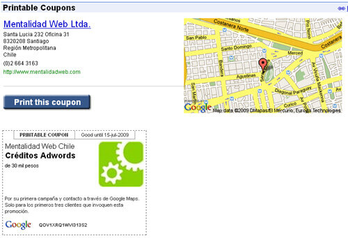 Cupones de Descuento de Mentalidad Web en Google Maps